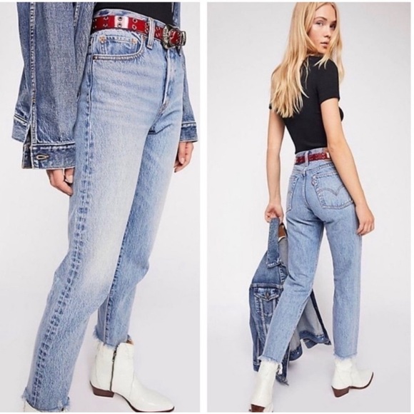 Levi’s Wedgie Icon Shut Up High Rise Raw Hem Tapered Leg Ankle Jeans Size 30 - Picture 2 of 7